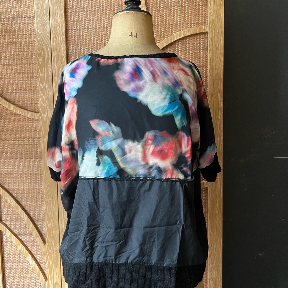 Zara Black Top with Colorful Floral Design